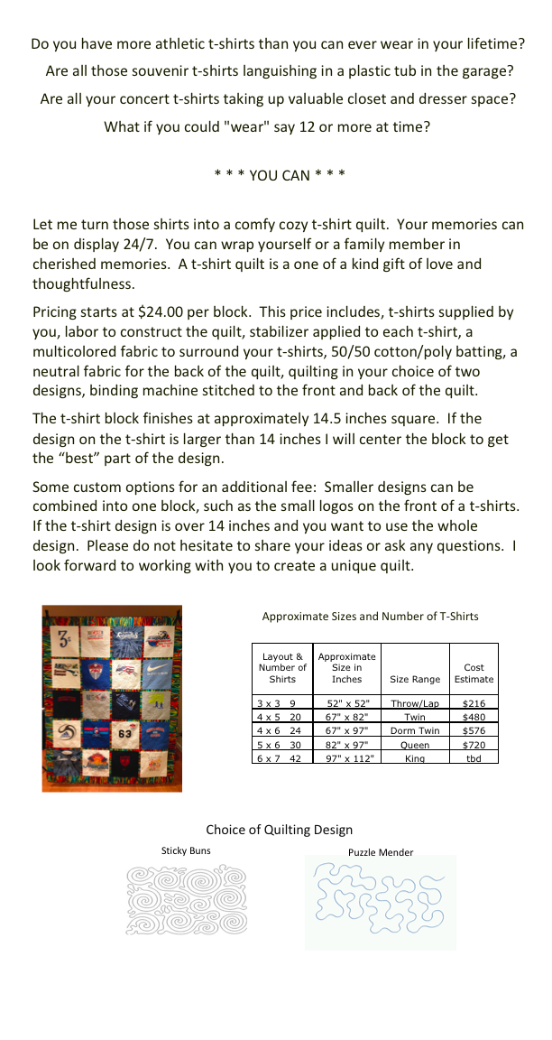 T-Shirt Quilt Information Website Page 1a